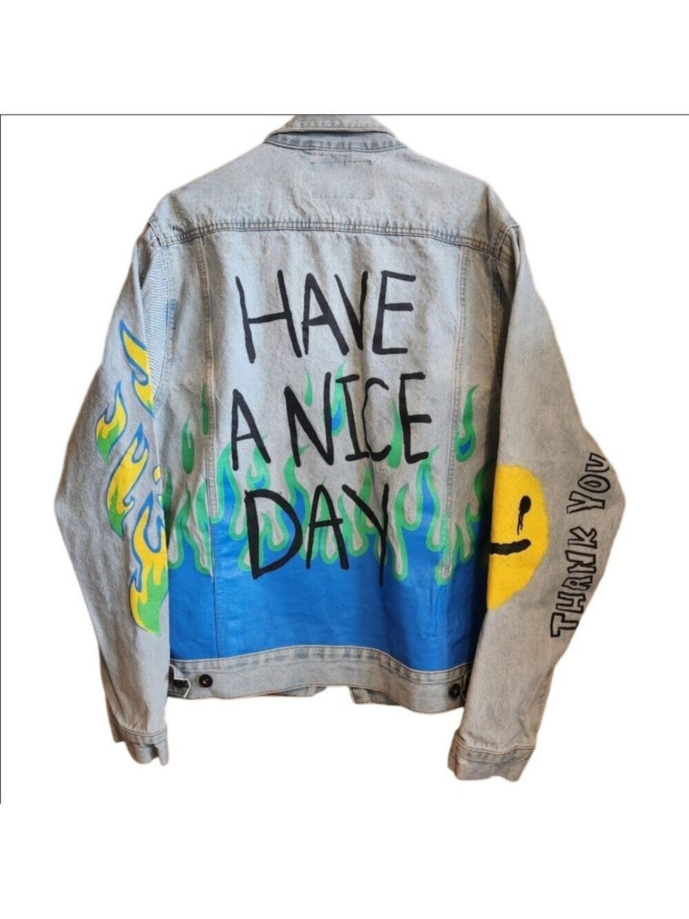 Brooklyn Cloth Graffiti "Have A Nice Day Unisex Denim Jacket Large NWOT